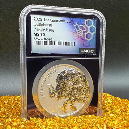 2025 1 oz .9999 Silver Private Issue NGC MS70 Germania Gullinbursti Purple Holder Mint!