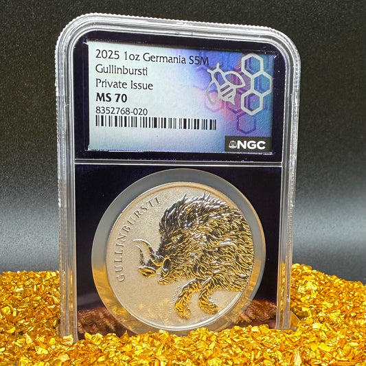 2025 1 oz .9999 Silver Private Issue NGC MS70 Germania Gullinbursti Purple Holder Mint!