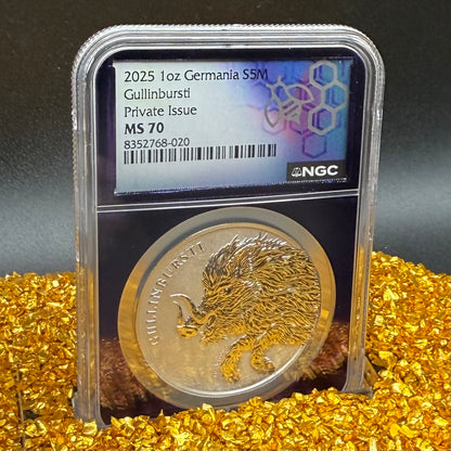 2025 1 oz .9999 Silver Private Issue NGC MS70 Germania Gullinbursti Purple Holder Mint!