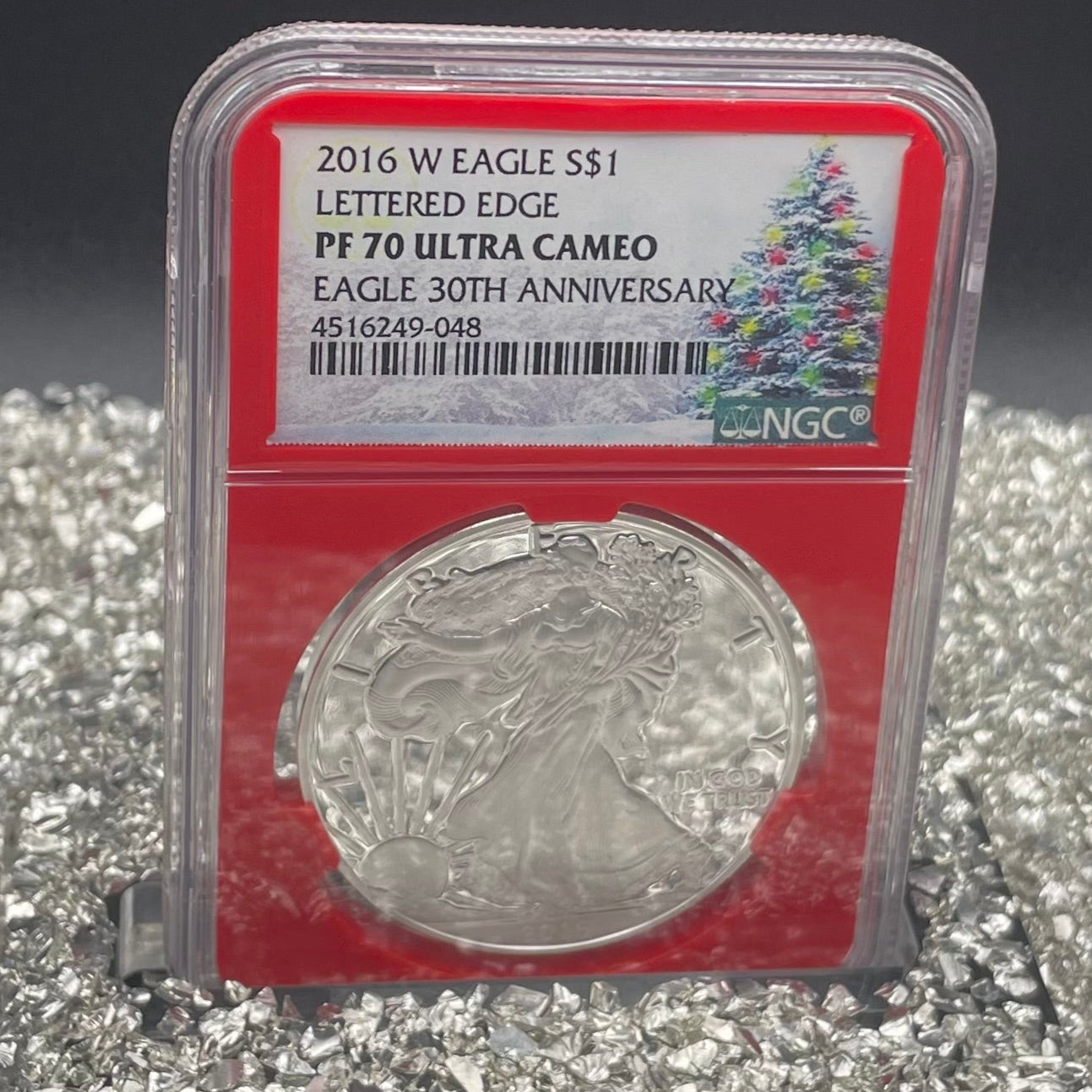 Proof 2016 (W) $1 American Silver Eagle NGC PF70 Christmas Tree (Lettered Edge) 30th Anniversary Label Red Core