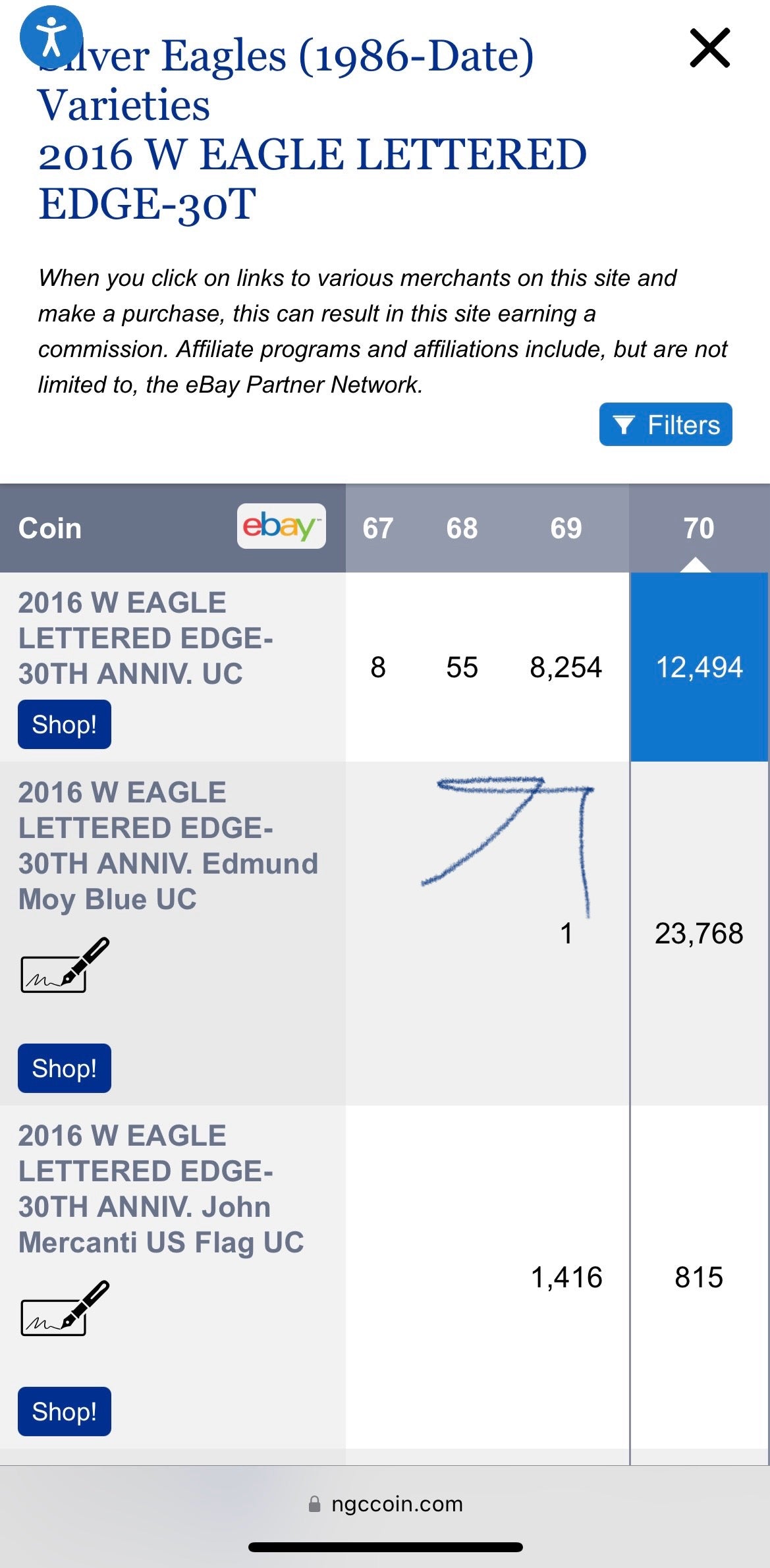 Proof 2016 (W) $1 American Silver Eagle NGC PF70 Christmas Tree (Lettered Edge) 30th Anniversary Label Red Core