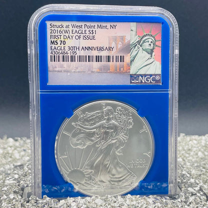 2016 (W) $1 American Silver Eagle NGC MS70 First Day of Issue Blue Core (Rare 1 of 3,054)