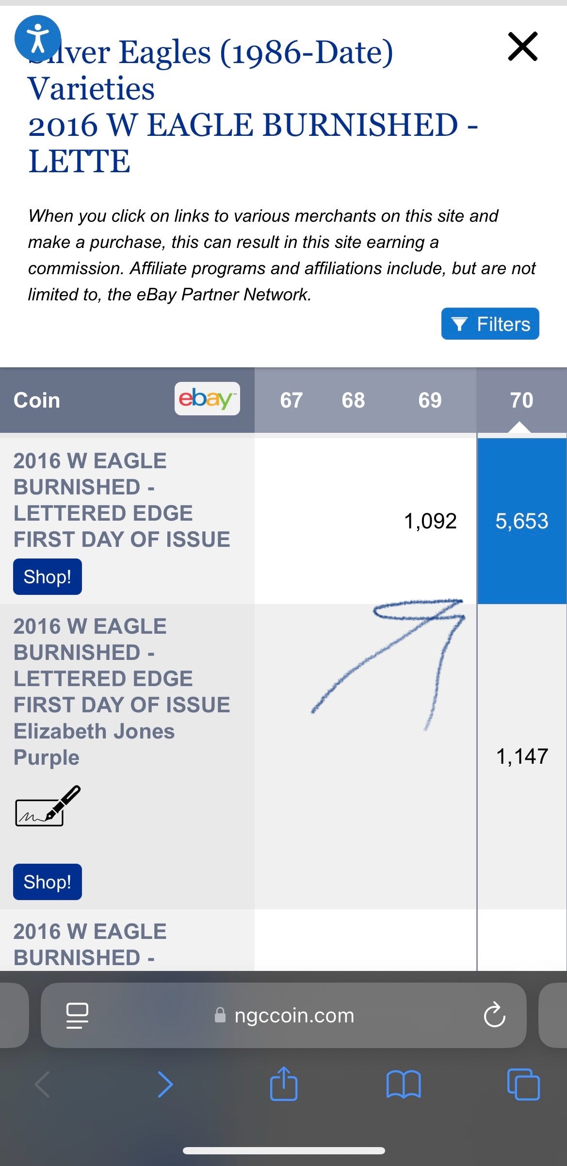 2016 (W) $1 American Silver Eagle NGC MS70 First Day of Issue Blue Core (Rare 1 of 3,054)