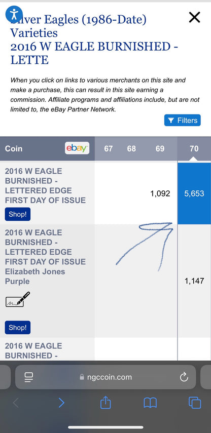 2016 (W) $1 American Silver Eagle NGC MS70 First Day of Issue Blue Core (Rare 1 of 3,054)