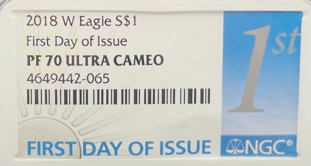 Proof 2018 (W) $1 American Silver Eagle NGC PF70 First Day of Issue (1 of 4,262)