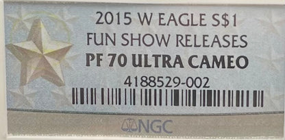 Proof 2015 (W) $1 American Silver Eagle NGC PF70 Fun Show Releases West Point Silver Star Label Mint Condition (1 of 4,365)