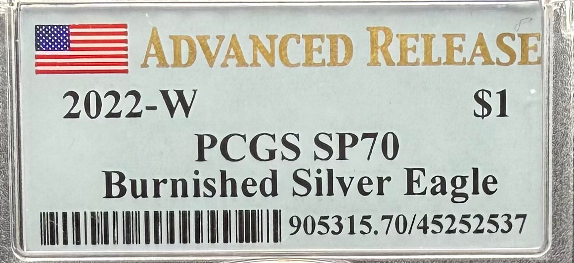 Burnished 2022 (W) $1 American Silver Eagle PCGS SP70 Advanced Release American Flag Label Rare 1 of 453 Mint!