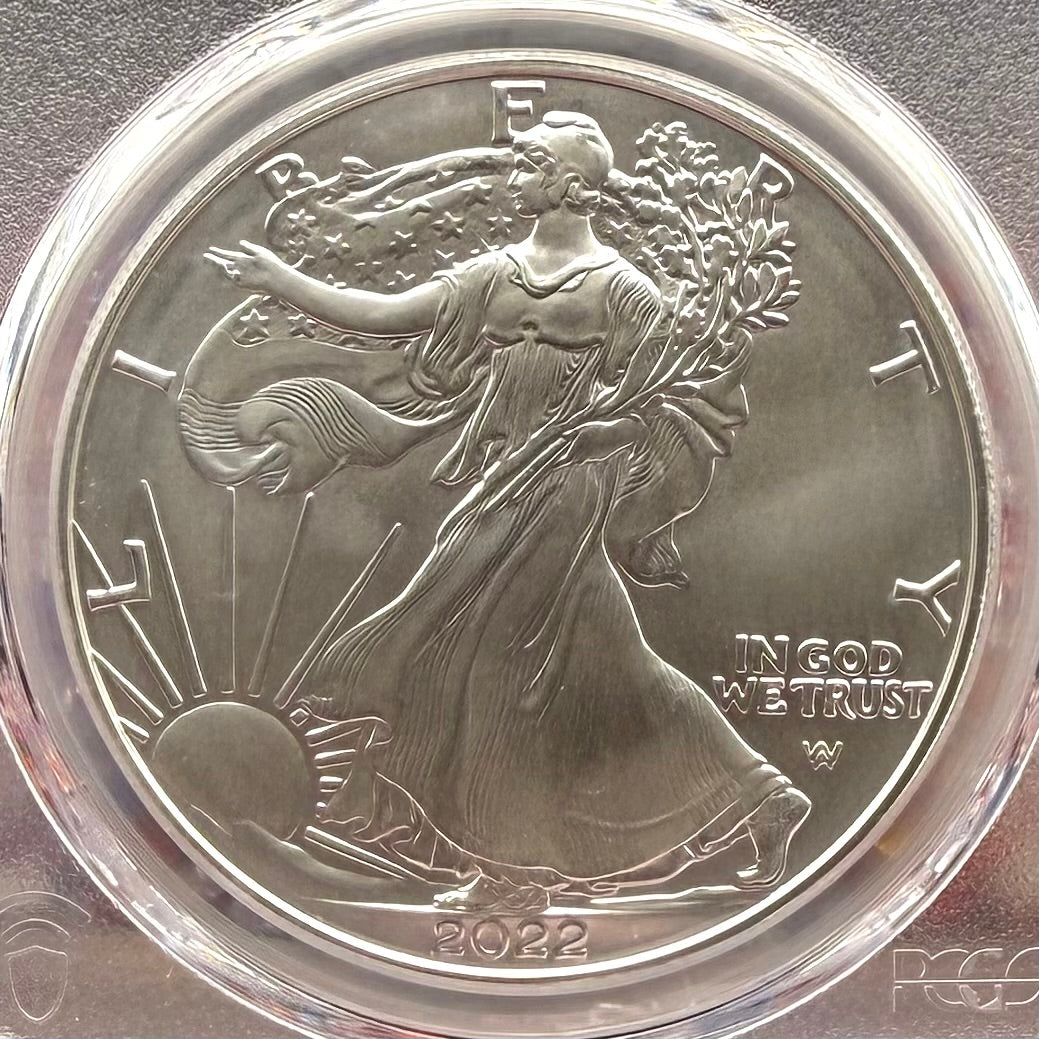 Burnished 2022 (W) $1 American Silver Eagle PCGS SP70 Advanced Release American Flag Label Rare 1 of 453 Mint!