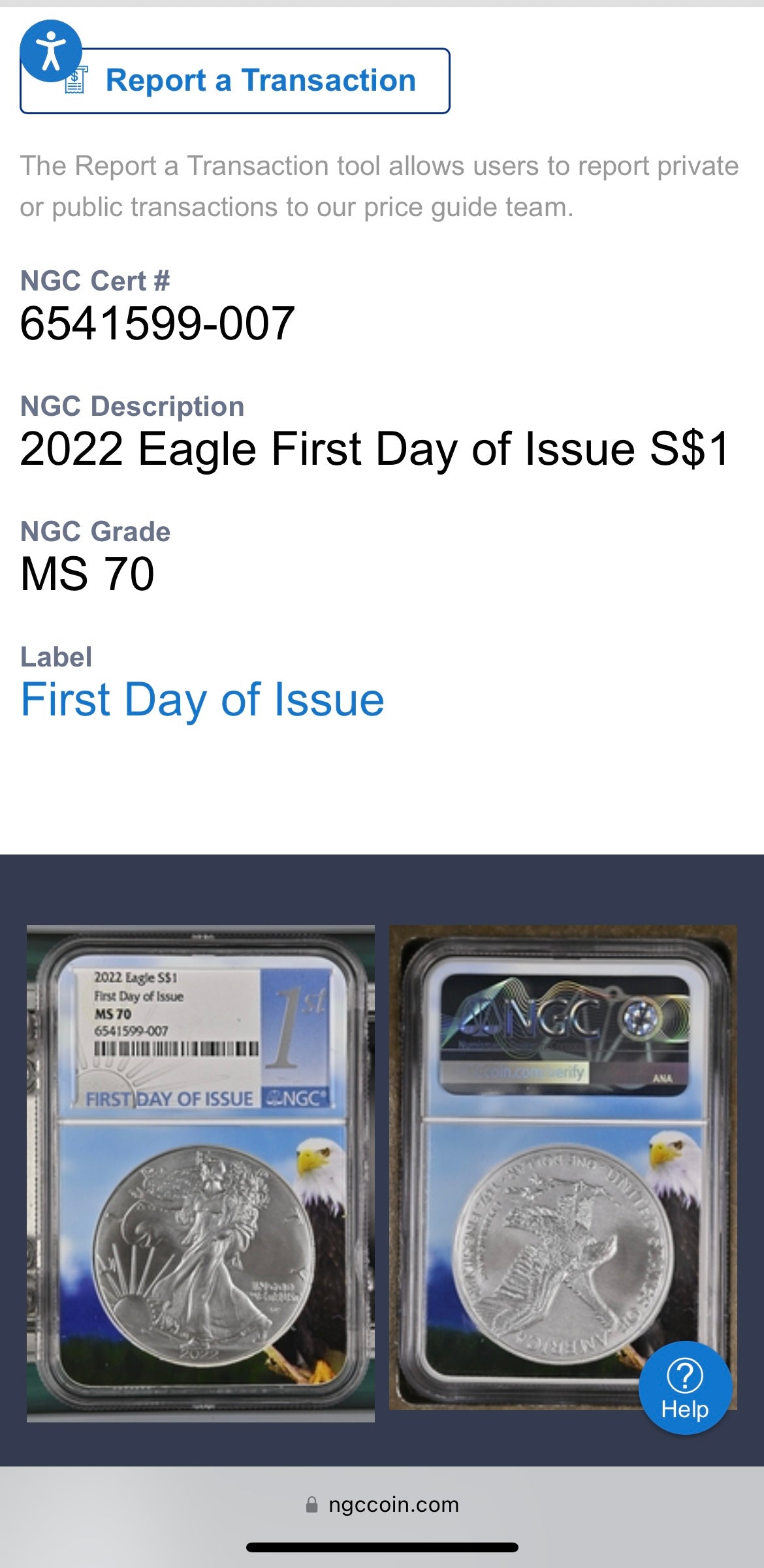 2016 $1 American Silver Eagle NGC MS70 First Day of Issue Eagle Holder Mint Condition (1 of 27,272)