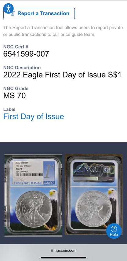 2016 $1 American Silver Eagle NGC MS70 First Day of Issue Eagle Holder Mint Condition (1 of 27,272)