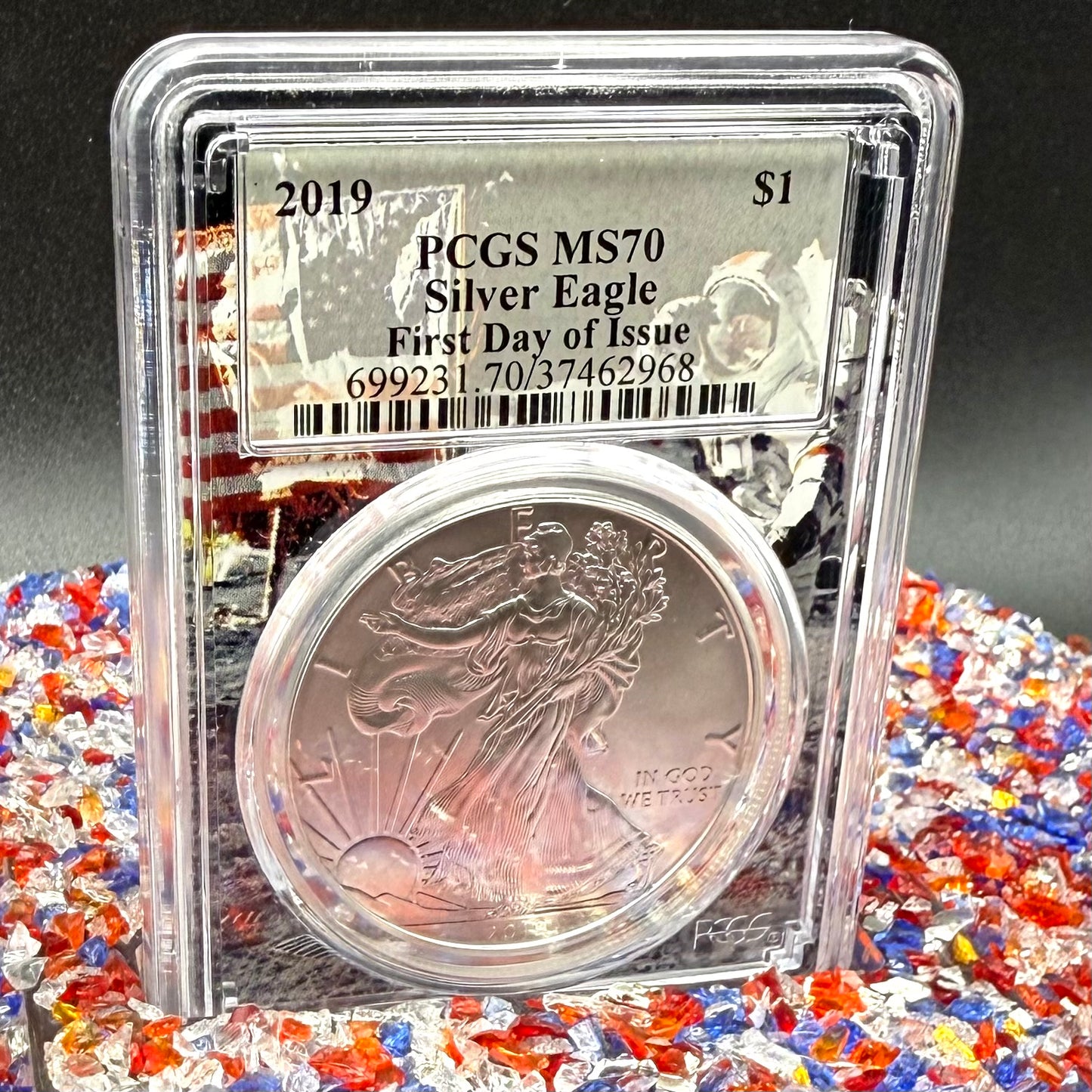 2019 $1 American Silver Eagle PCGS MS70 FDOI Apollo Holder Mint Condition