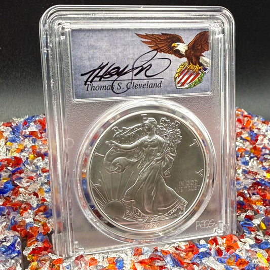2020 $1 American Silver Eagle PCGS MS70 FDOI Thomas Cleveland Signed Rare 1 of 25 Mint