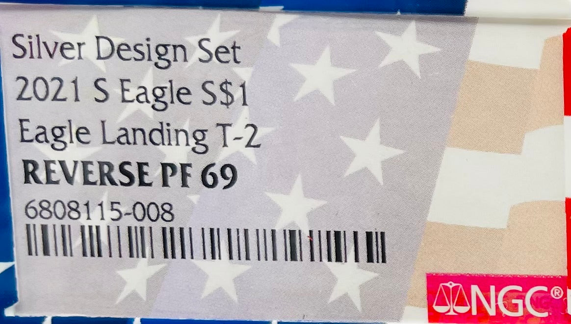 Reverse Proof 2021 Type 1 and Type 2 (2 Coin Set) $1 American Silver Eagle NGC PF69 Heraldic Eagle Label Flag Holder Mint Condition