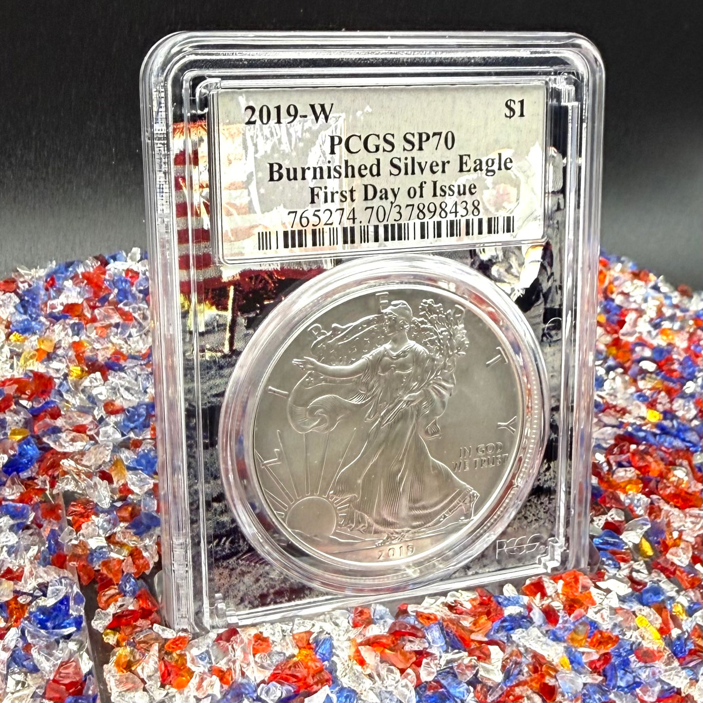 Burnished 2019 (W) $1 American Silver Eagle PCGS SP70 FDOI Apollo Label - Rare 1 of 137 Mint!