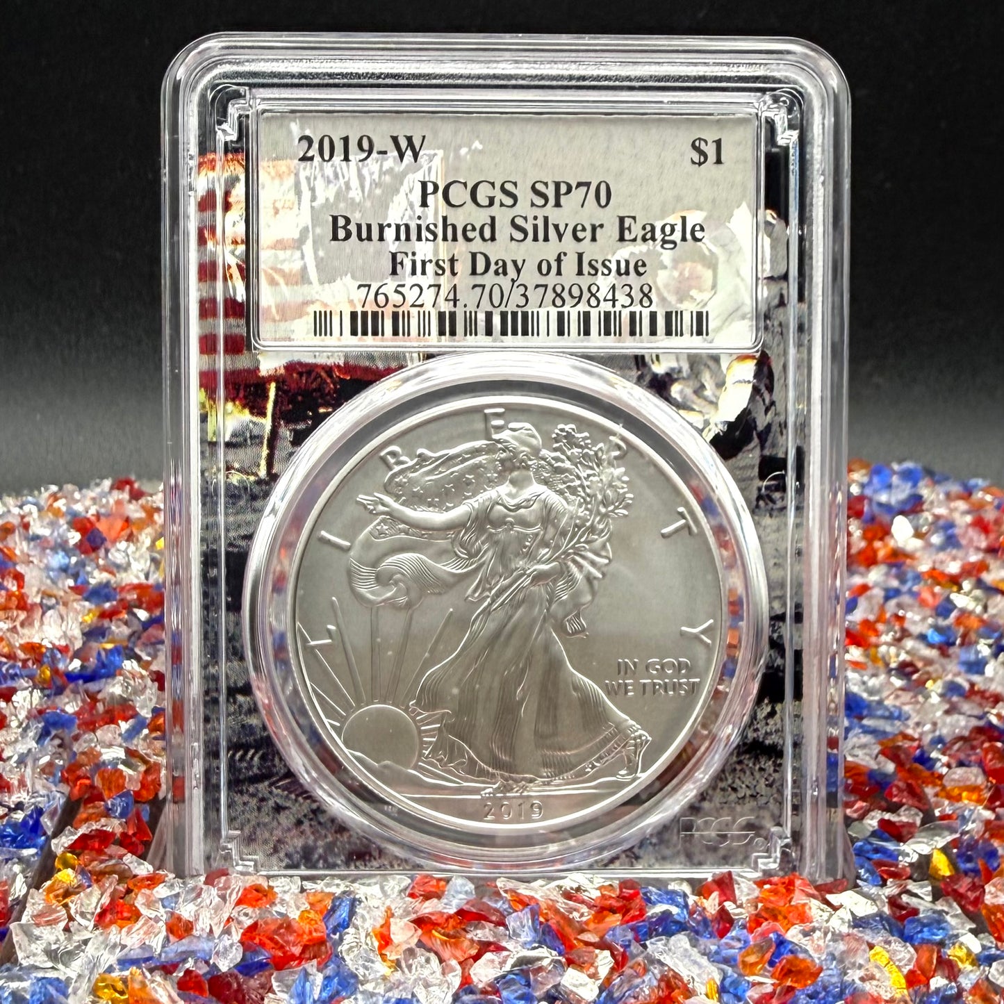 Burnished 2019 (W) $1 American Silver Eagle PCGS SP70 FDOI Apollo Label - Rare 1 of 137 Mint!