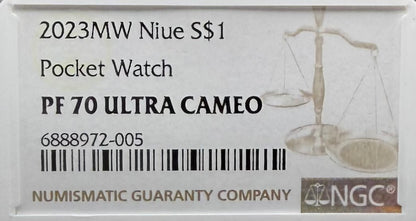 2023 Niue Silver Dollar $1 NGC PF70UC Faberge Art Pocket Watch 24-Karat Gold Proof Finish Mint (Rare 1 of 13)