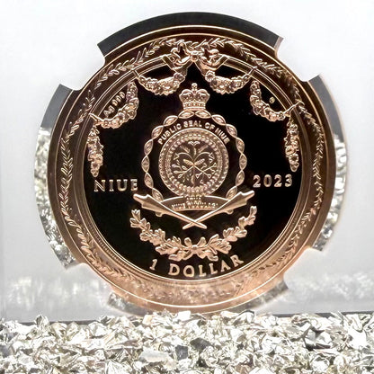 2023 Niue Silver Dollar $1 NGC PF70UC Faberge Art Pocket Watch 24-Karat Gold Proof Finish Mint (Rare 1 of 13)