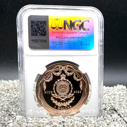 2023 Niue Silver Dollar $1 NGC PF70UC Faberge Art Pocket Watch 24-Karat Gold Proof Finish Mint (Rare 1 of 13)