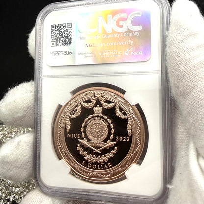 2023 Niue Silver Dollar $1 NGC PF70UC Faberge Art Pocket Watch 24-Karat Gold Proof Finish Mint (Rare 1 of 13)