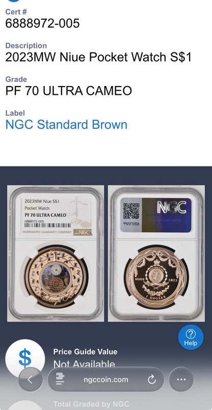 2023 Niue Silver Dollar $1 NGC PF70UC Faberge Art Pocket Watch 24-Karat Gold Proof Finish Mint (Rare 1 of 13)
