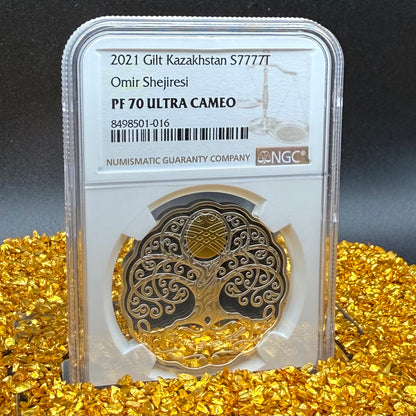2021 Kazakhstan Silver Tenge Coin 777 NGC PF70UC 'Omir Shejiresi' (Tree of Life) Gold Gilt (1 of 1) Mint