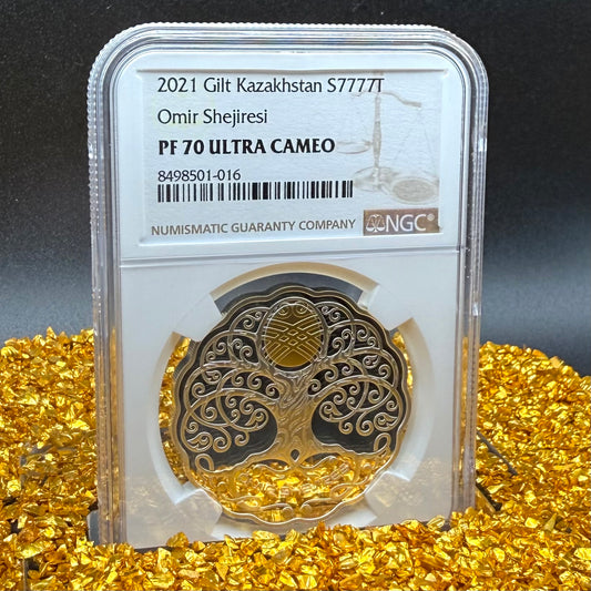2021 Kazakhstan Silver Tenge Coin 777 NGC PF70UC 'Omir Shejiresi' (Tree of Life) Gold Gilt (1 of 1) Mint
