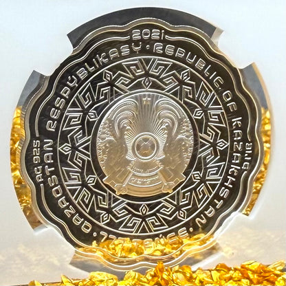 2021 Kazakhstan Silver Tenge Coin 777 NGC PF70UC 'Omir Shejiresi' (Tree of Life) Gold Gilt (1 of 1) Mint