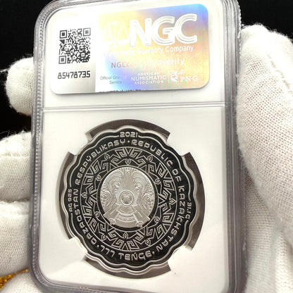 2021 Kazakhstan Silver Tenge Coin 777 NGC PF70UC 'Omir Shejiresi' (Tree of Life) Gold Gilt (1 of 1) Mint