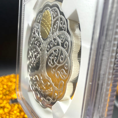 2021 Kazakhstan Silver Tenge Coin 777 NGC PF70UC 'Omir Shejiresi' (Tree of Life) Gold Gilt (1 of 1) Mint