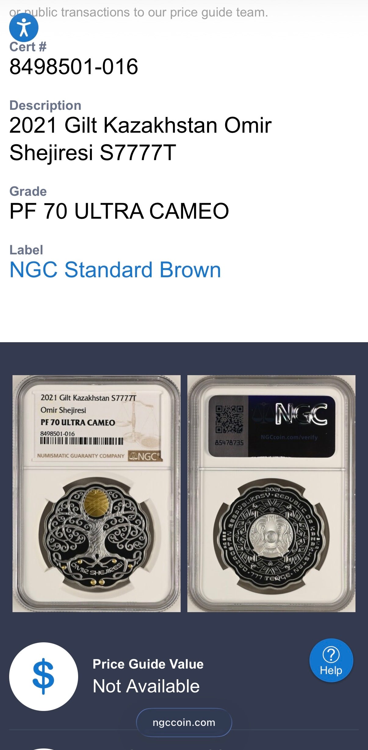 2021 Kazakhstan Silver Tenge Coin 777 NGC PF70UC 'Omir Shejiresi' (Tree of Life) Gold Gilt (1 of 1) Mint