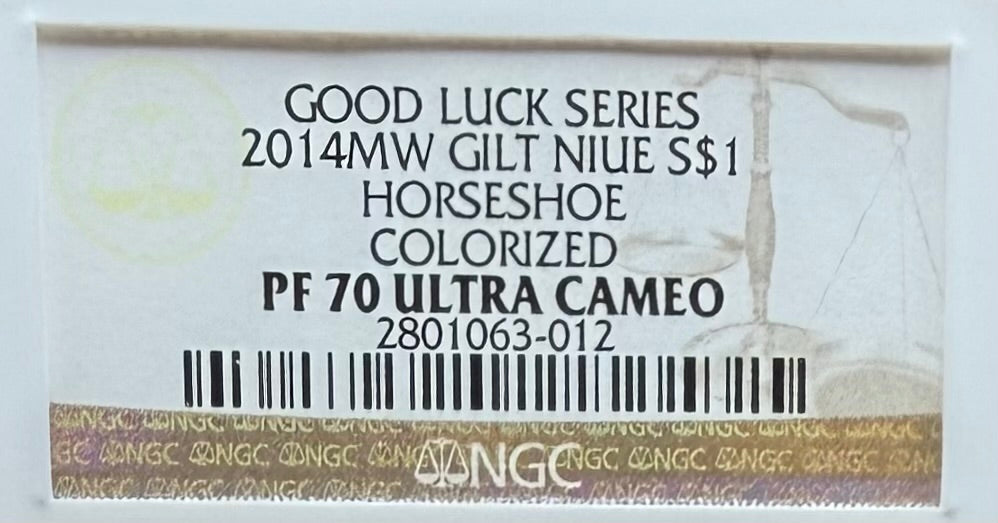 2014 Proof Niue Silver Dollar $1 NGC PF70UC Good Luck Series - Horseshoe Gold Gilt Colorized (1 of 1) Mint