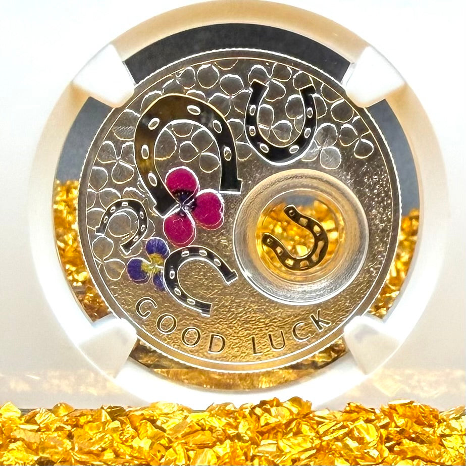 2014 Proof Niue Silver Dollar $1 NGC PF70UC Good Luck Series - Horseshoe Gold Gilt Colorized (1 of 1) Mint
