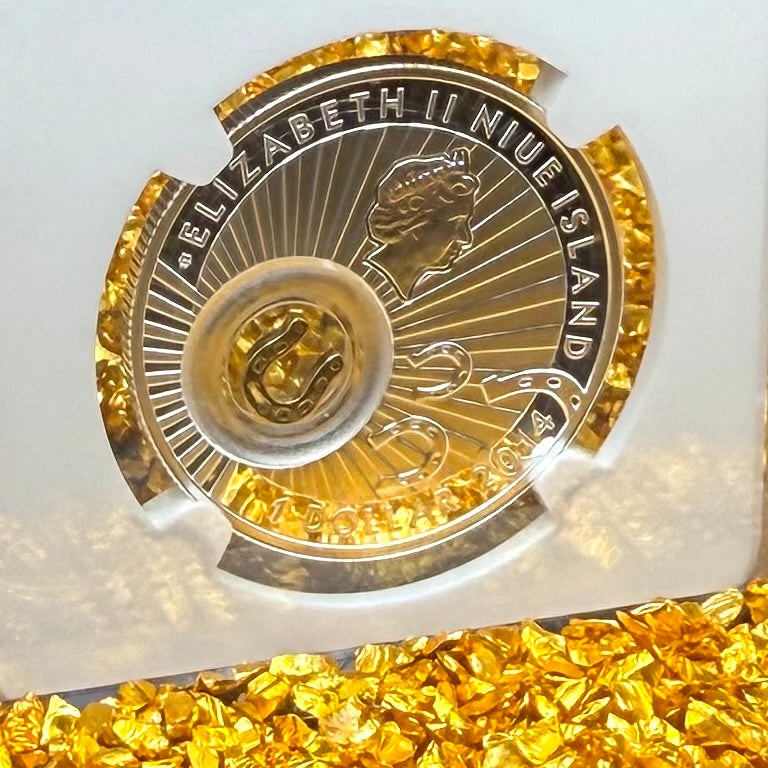 2014 Proof Niue Silver Dollar $1 NGC PF70UC Good Luck Series - Horseshoe Gold Gilt Colorized (1 of 1) Mint