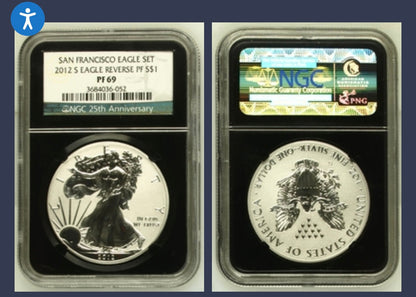 Reverse Proof 2012 (S) $1 American Silver Eagle NGC PF69 Black Core Holder Mint Condition (1 of 11,780)