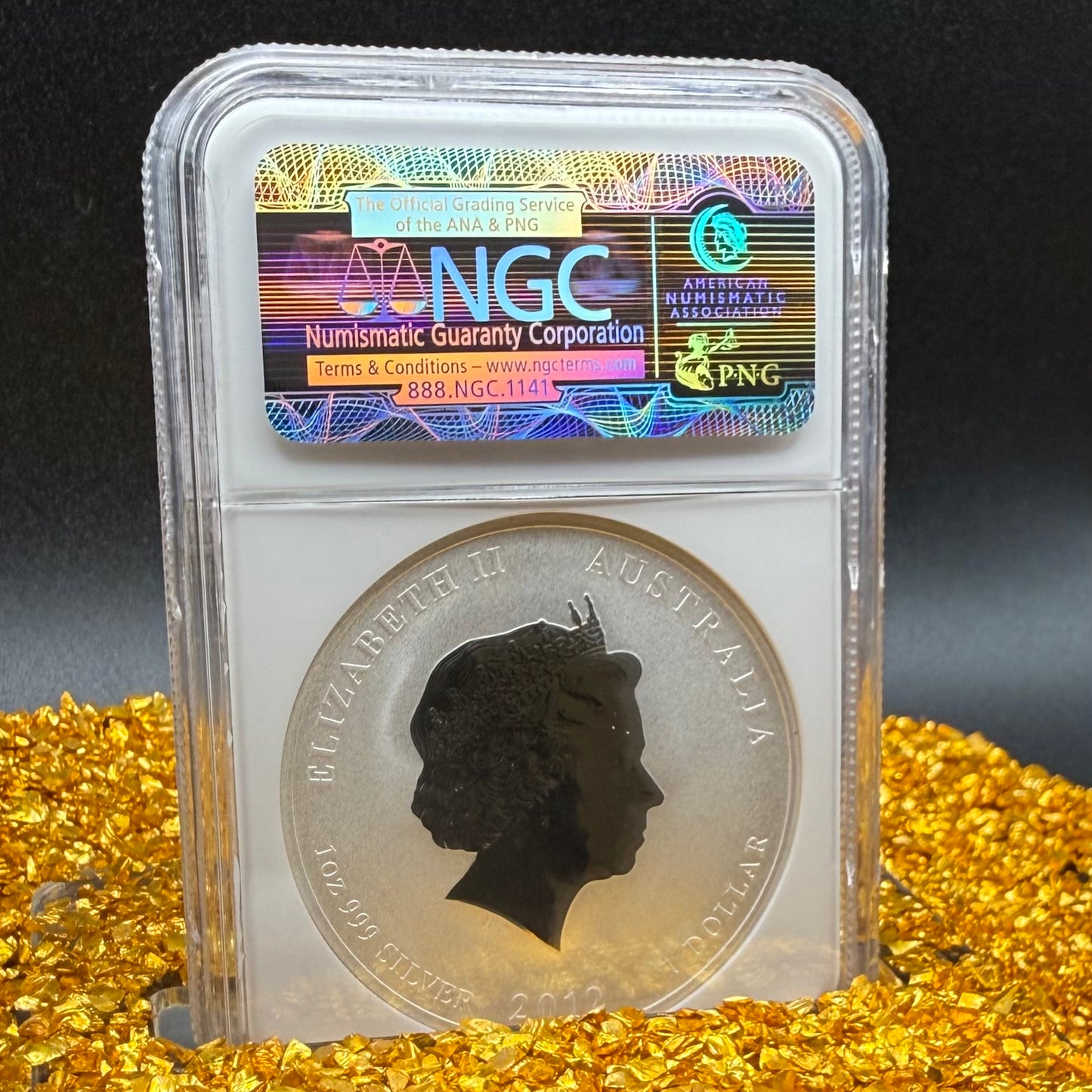2012 P Silver $1 Australia Lunar Series II Year of the Dragon Gold Gilt NGC MS70 Red Lunar Label