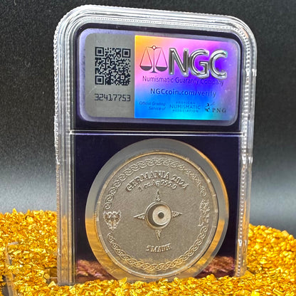 2024 1 oz .9999 Silver Private Issue NGS MS70 Ragnarok Hati 24K Gold Gilt Finish Trader Bea Purple Holder Mint