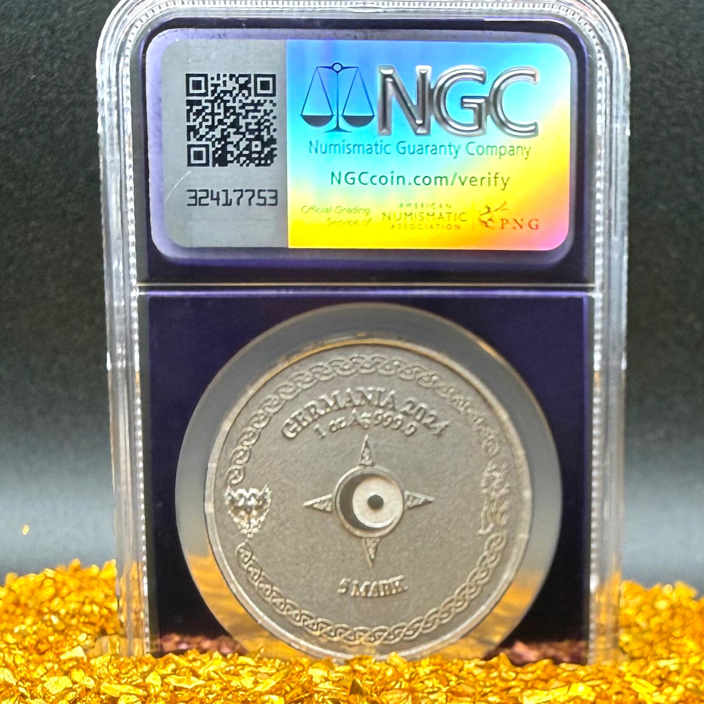 2024 1 oz .9999 Silver Private Issue NGS MS70 Ragnarok Hati 24K Gold Gilt Finish Trader Bea Purple Holder Mint