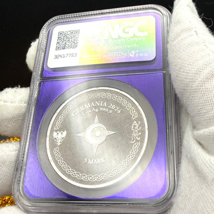 2024 1 oz .9999 Silver Private Issue NGS MS70 Ragnarok Hati 24K Gold Gilt Finish Trader Bea Purple Holder Mint