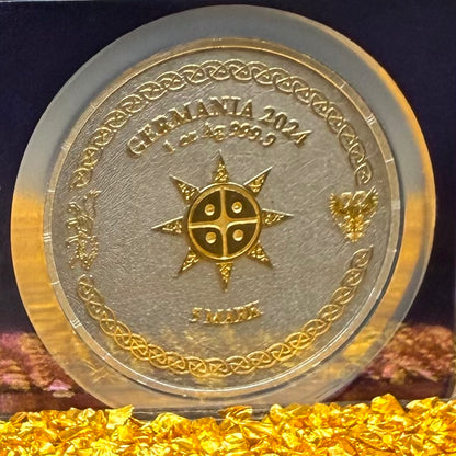 2024 1 oz .9999 Silver Private Issue NGC MS70 Ragnarok Skoll 24K Gold Gilt Finish Trader Bea Purple Holder Mint