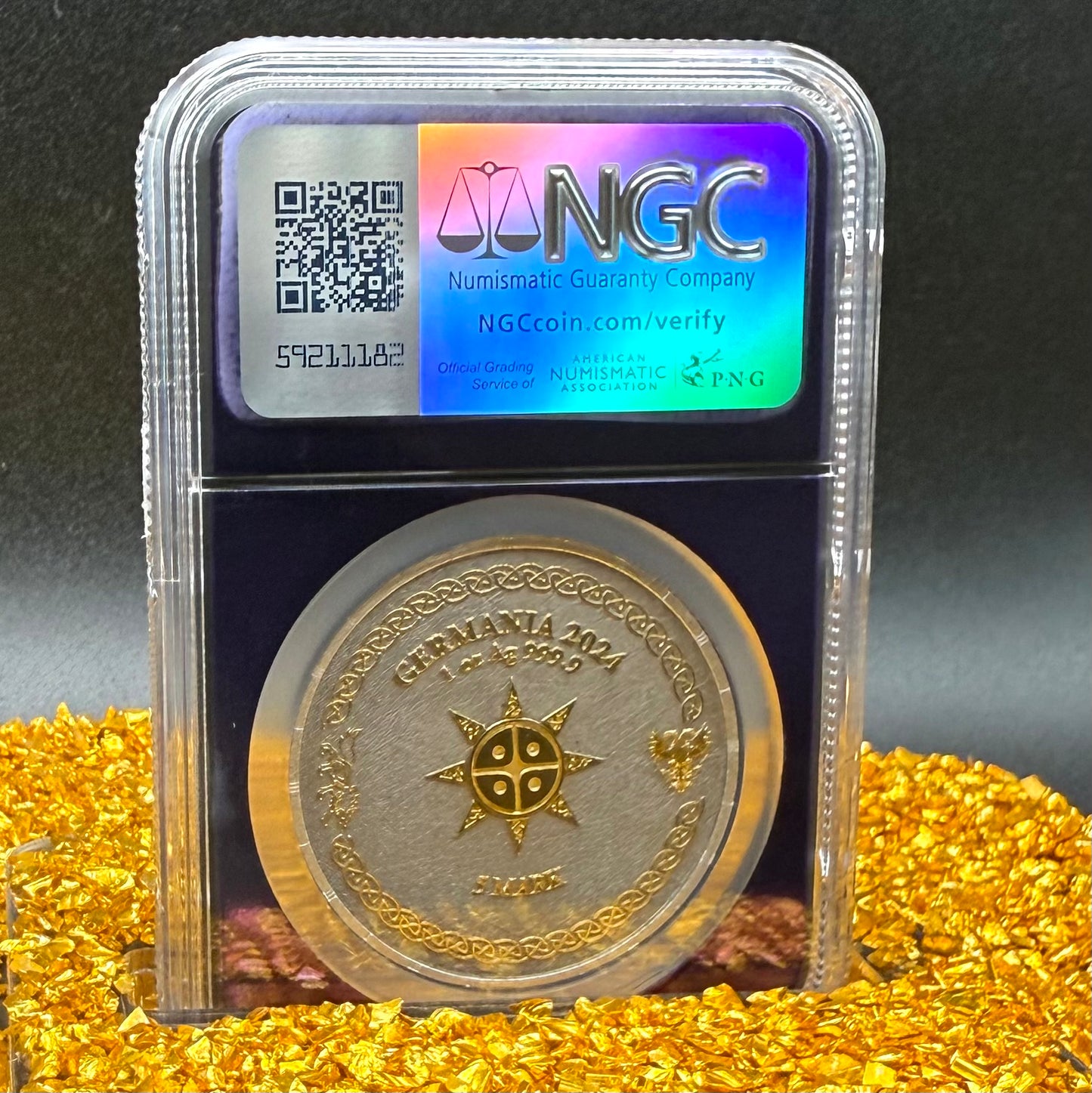 2024 1 oz .9999 Silver Private Issue NGC MS70 Ragnarok Skoll 24K Gold Gilt Finish Trader Bea Purple Holder Mint
