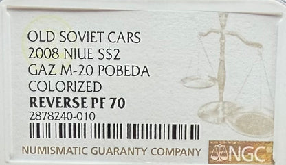 2008 Reverse Proof Niue Silver Dollar $2 NGC PF70UC Old Soviet Cars - Gaz M20 Pobeda Colorized (1 of 2) Mint