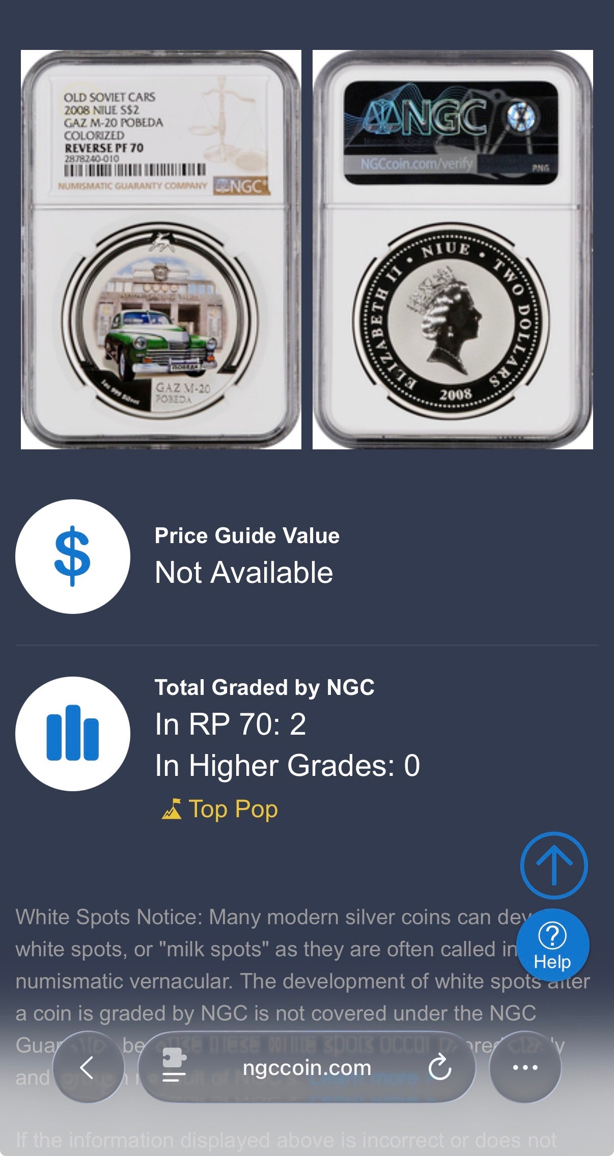 2008 Reverse Proof Niue Silver Dollar $2 NGC PF70UC Old Soviet Cars - Gaz M20 Pobeda Colorized (1 of 2) Mint