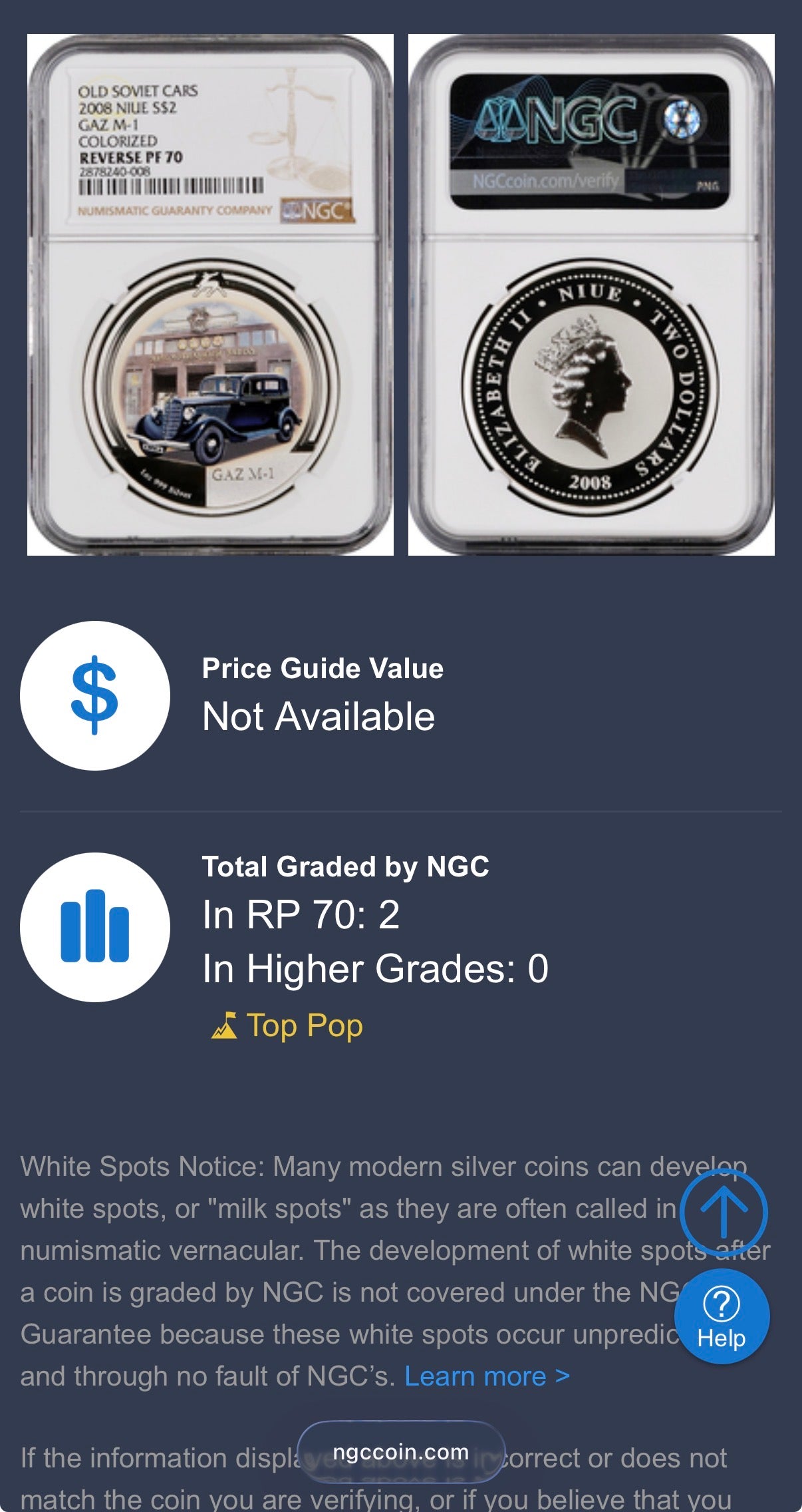 2008 Reverse Proof Niue Silver Dollar $2 NGC PF70UC Old Soviet Cars - Gaz M1 Emka Colorized (1 of 2) Mint