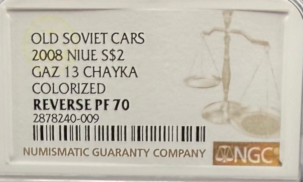 2008 Reverse Proof Niue Silver Dollar $2 NGC PF70UC Old Soviet Cars - Gaz M13 Chayka Colorized (1 of 2) Mint