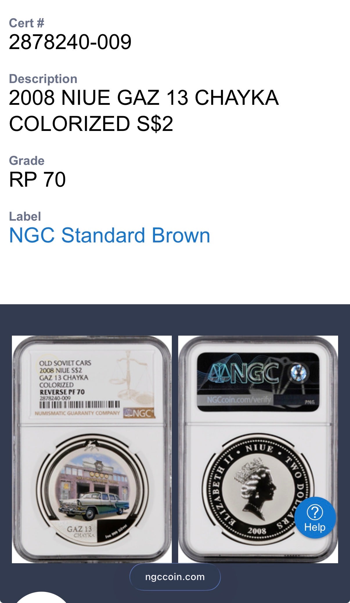 2008 Reverse Proof Niue Silver Dollar $2 NGC PF70UC Old Soviet Cars - Gaz M13 Chayka Colorized (1 of 2) Mint