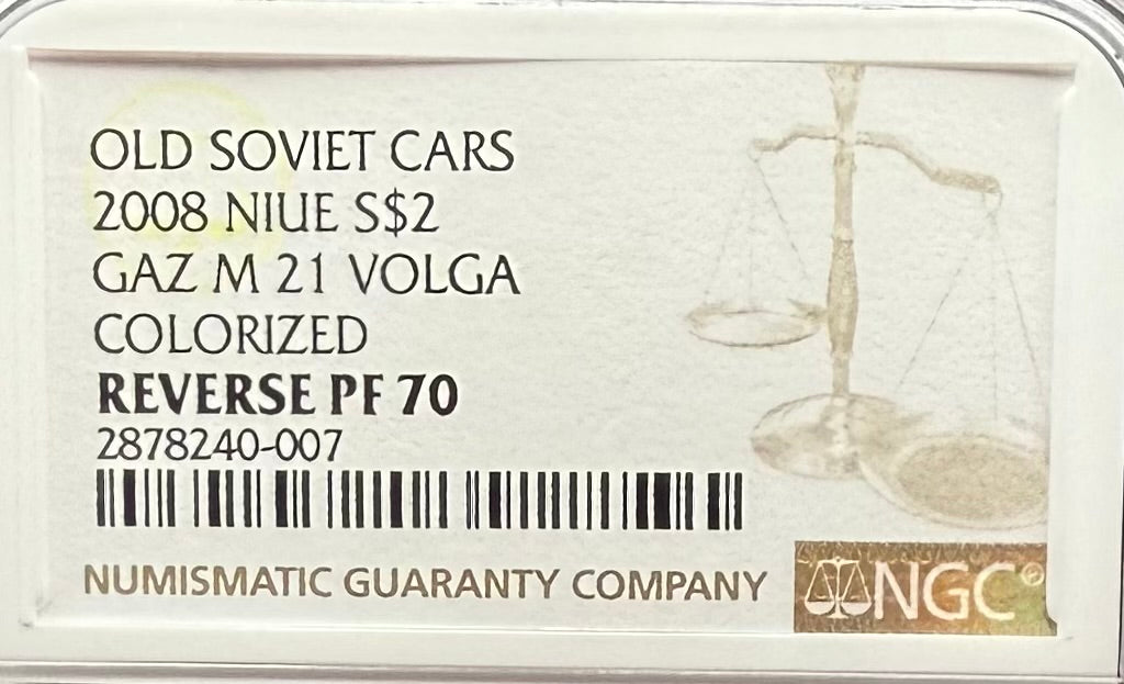 2008 Reverse Proof Niue Silver Dollar $2 NGC PF70UC Old Soviet Cars - Gaz M21 Volga Colorized (1 of 2) Mint