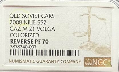 2008 Reverse Proof Niue Silver Dollar $2 NGC PF70UC Old Soviet Cars - Gaz M21 Volga Colorized (1 of 2) Mint
