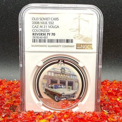 2008 Reverse Proof Niue Silver Dollar $2 NGC PF70UC Old Soviet Cars - Gaz M21 Volga Colorized (1 of 2) Mint