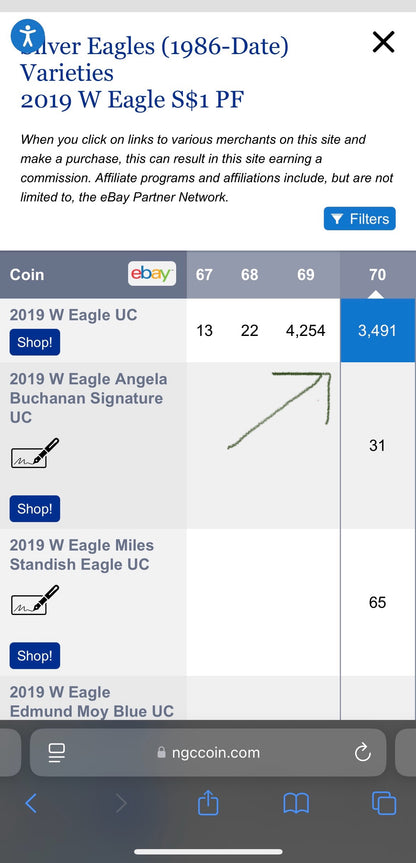 Proof 2019 (W) $1 American Silver Eagle NGC PF70 American Flag Label #487 (Rare Label)
