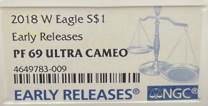 Proof 2018 (W) $1 American Silver Eagle NGC PF69 Early Releases Modern Blue Label Mint Condition (1 of 1,778)